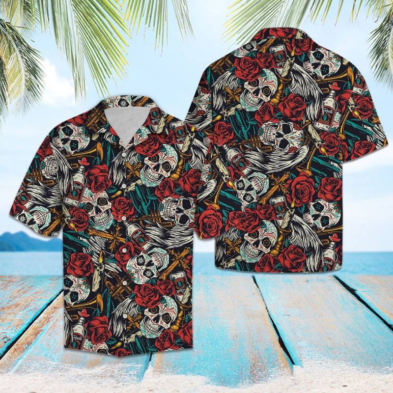 Rose Sugar Skull Hawaiian Shirt Ha109906