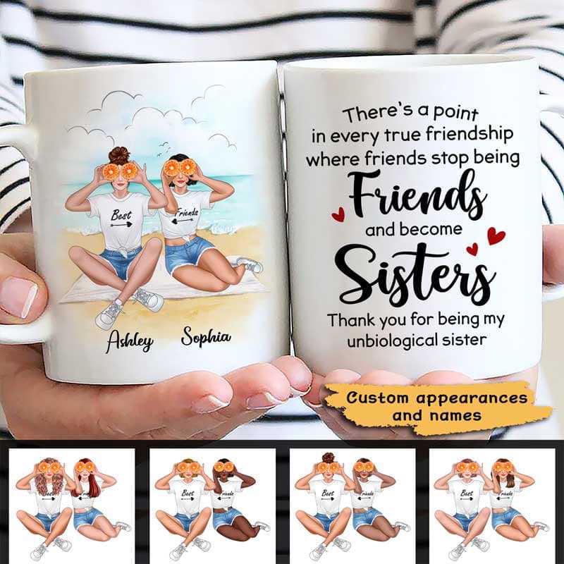 Besties Best Friends Sitting On The Beach Personalized Mug