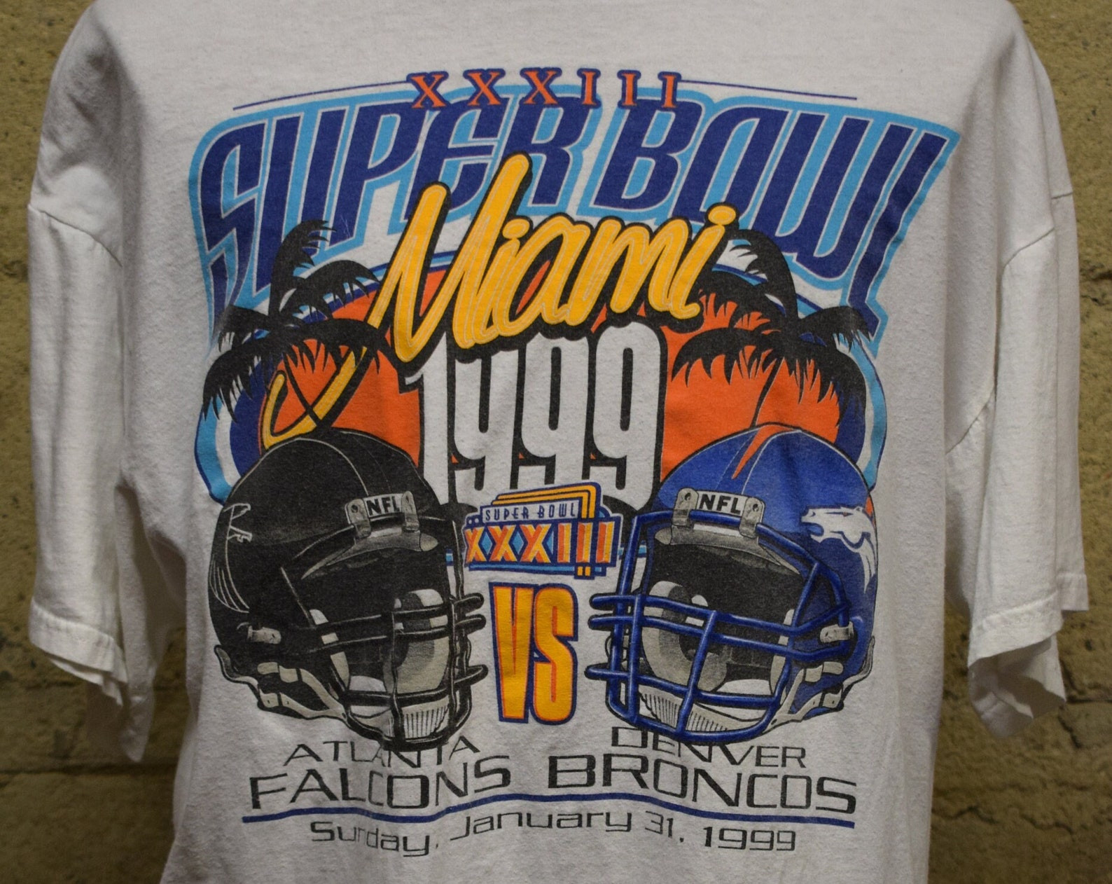 Vintage Xxxiii Super Bowl Miami Denver Broncos Atlanta Falcons Logo 7 1999 T Shirt