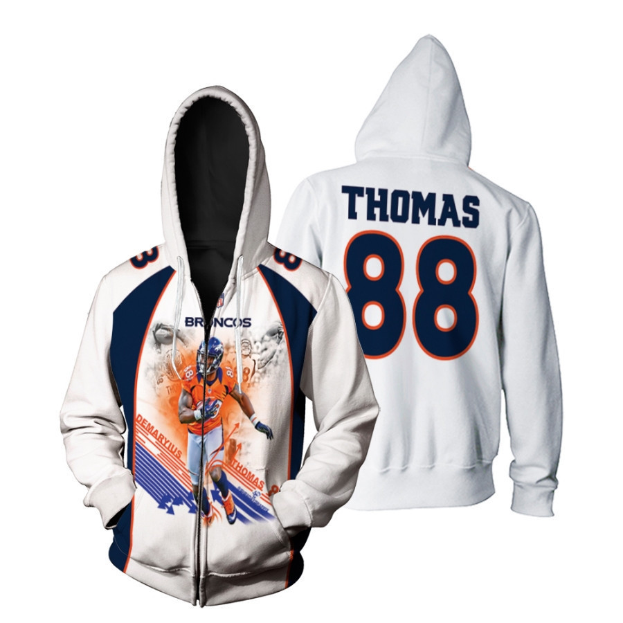 Demaryius Thomas 88 Denver Broncos Vapor Untouchable 2019 White 3D Designed Allover Gift For Broncos Fans Zip Hoodie