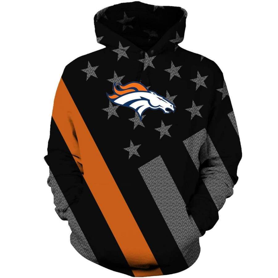 Denver Broncos Printed Hooded Pocket Pullover Sweater