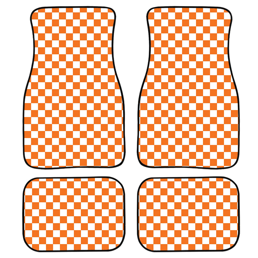 Orange And White Checkered Pattern Print Front And Back Car Floor Mats, Front Car Mat