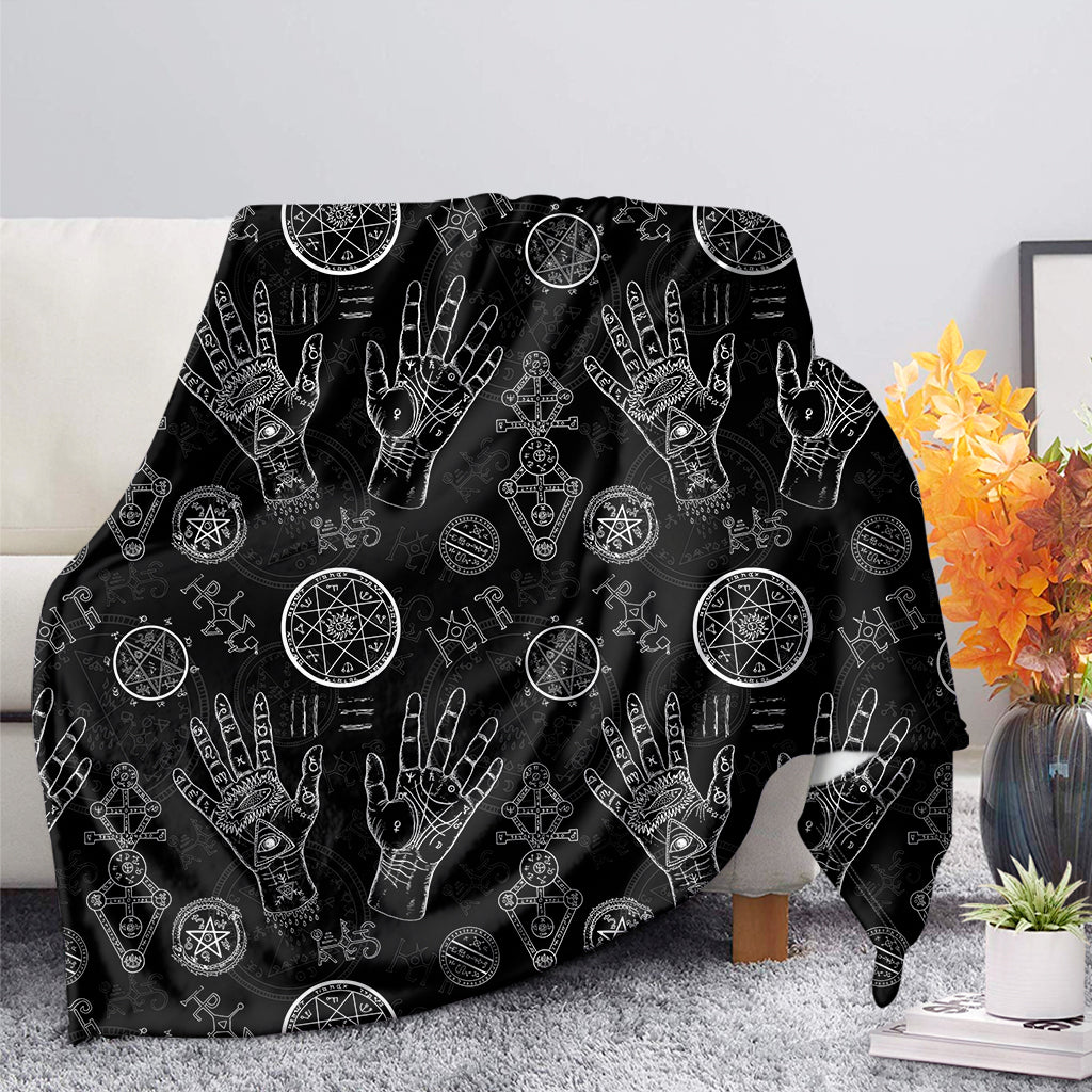 Black And White Wiccan Palmistry Print Blanket