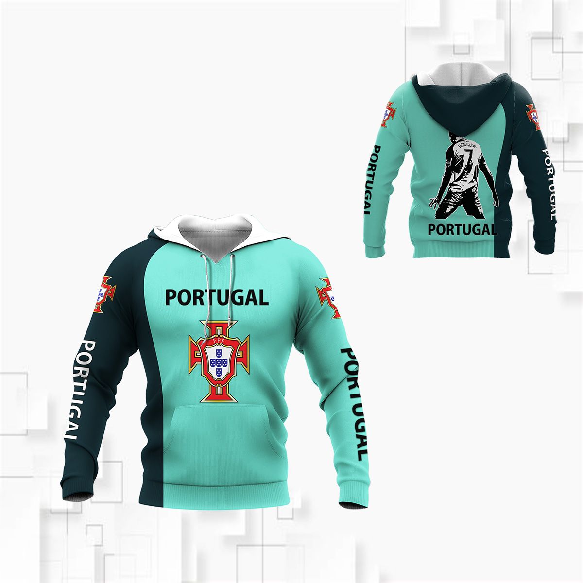 3D All Over Printed Cristiano Ronaldo Portugal TNT-VA Shirts Ver 1 (Turquoise)