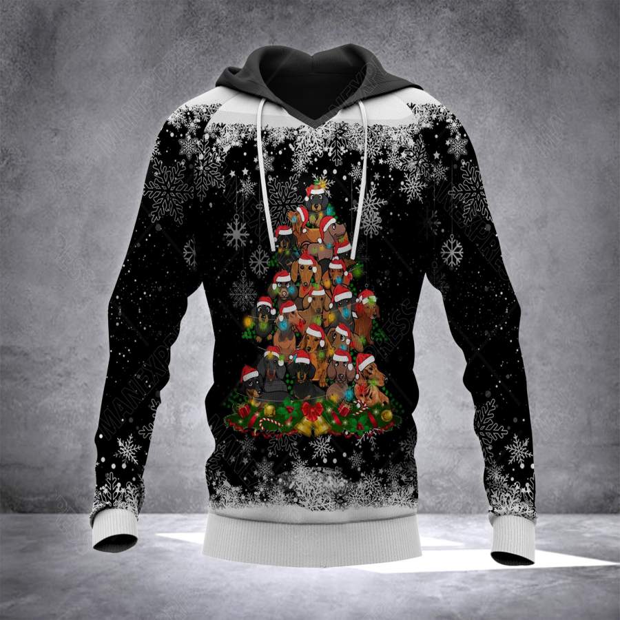 Dachshund Christmas Tree 3D all over printed hoodie CTD