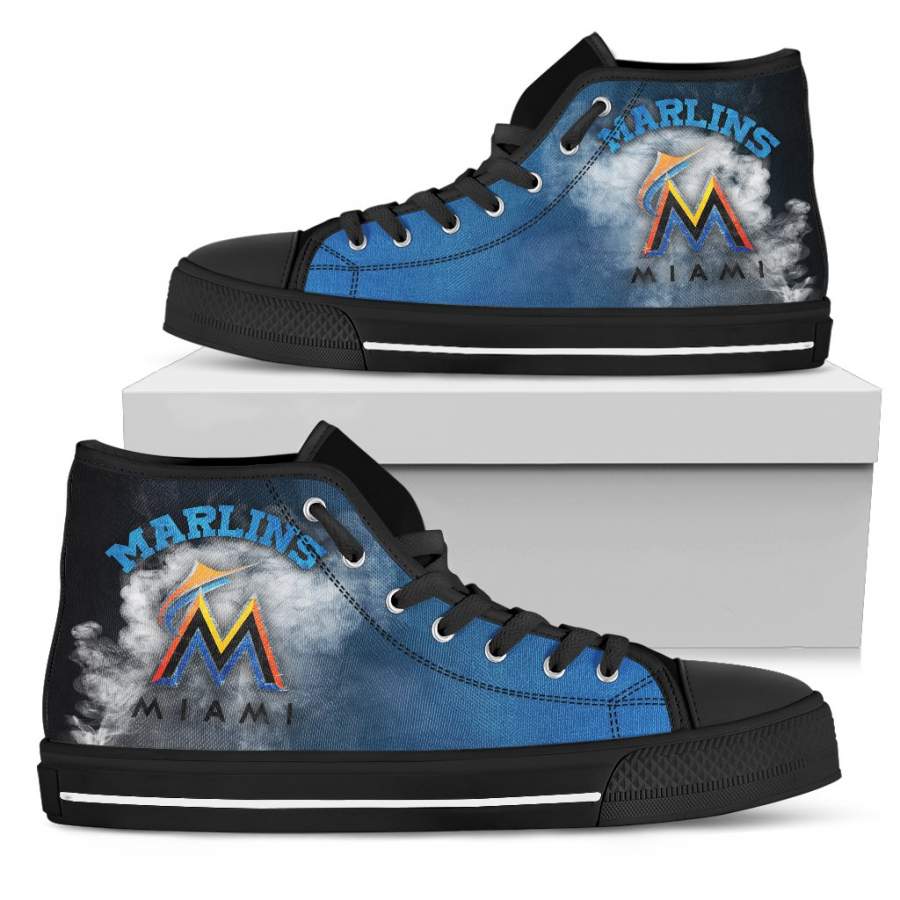 White Smoke Vintage Miami Marlins High Top Shoes