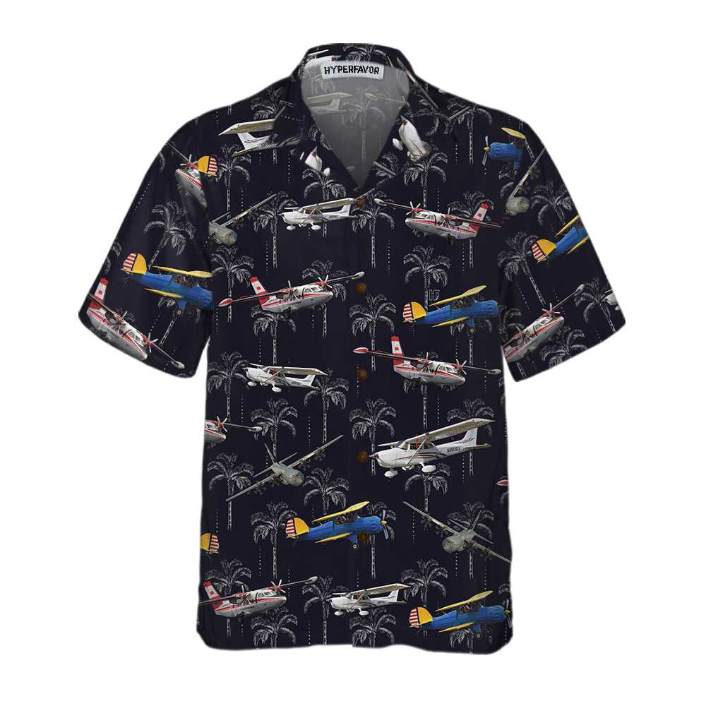 Aircraft On Coconut Forest Hawaiian Shirt, Tropical Aircraft Aviation Shirt For Men