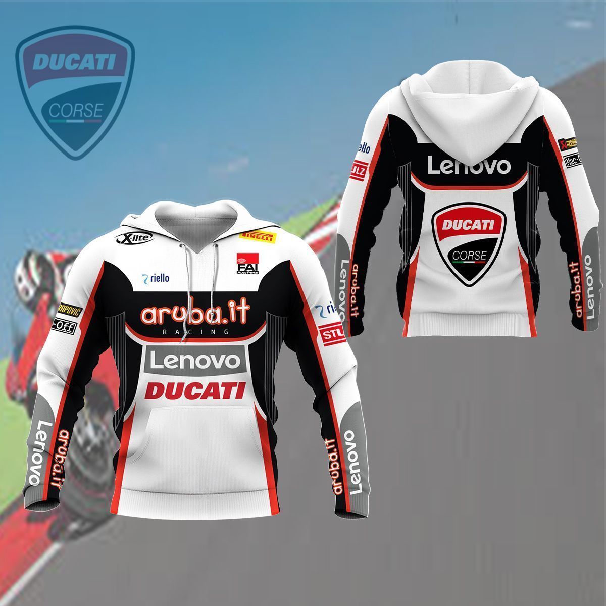 3D All Over Printed Ducati Racing Shirts Ver 2 (White)