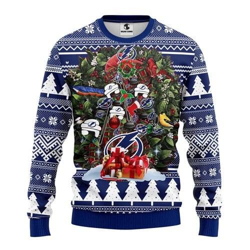 Tampa Bay Lightning Gift Tree Gift For Fan Ugly Wool Sweater Christmas