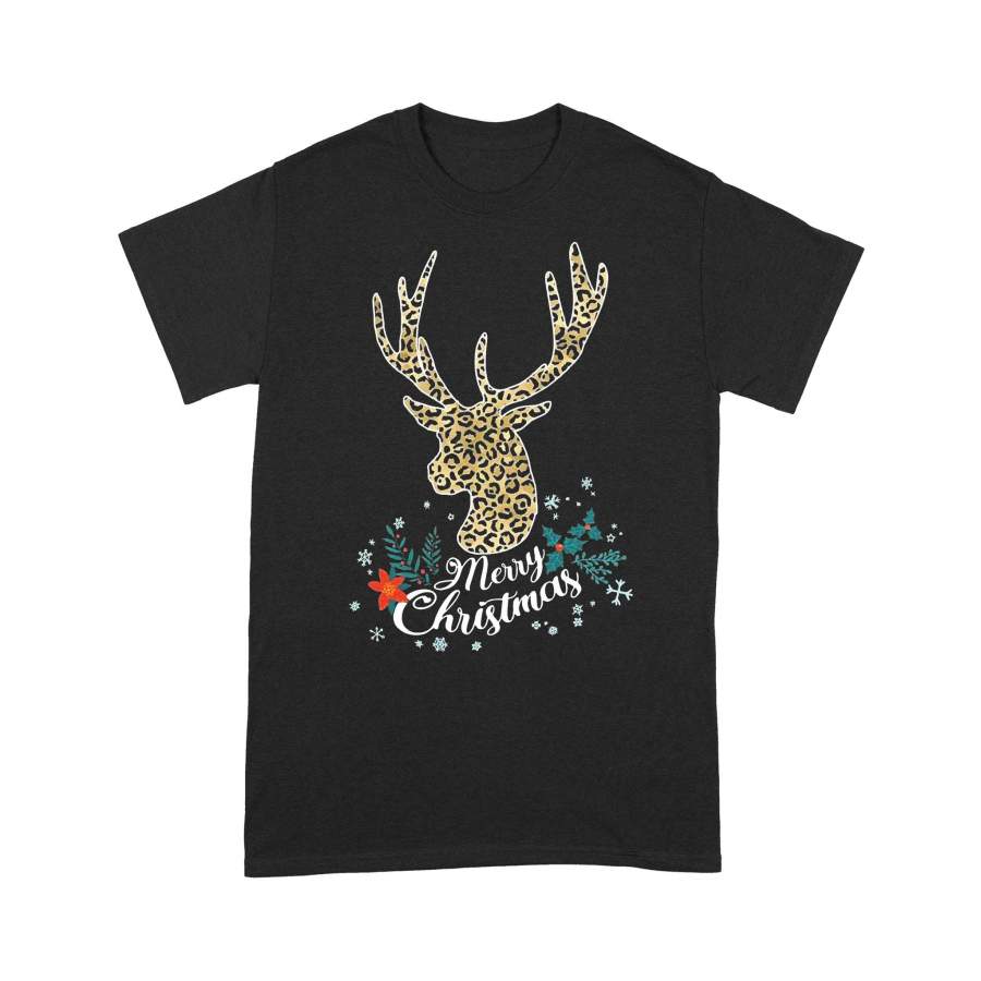 Reindeer Figure Christmas Leopard Silhouette T-shirt