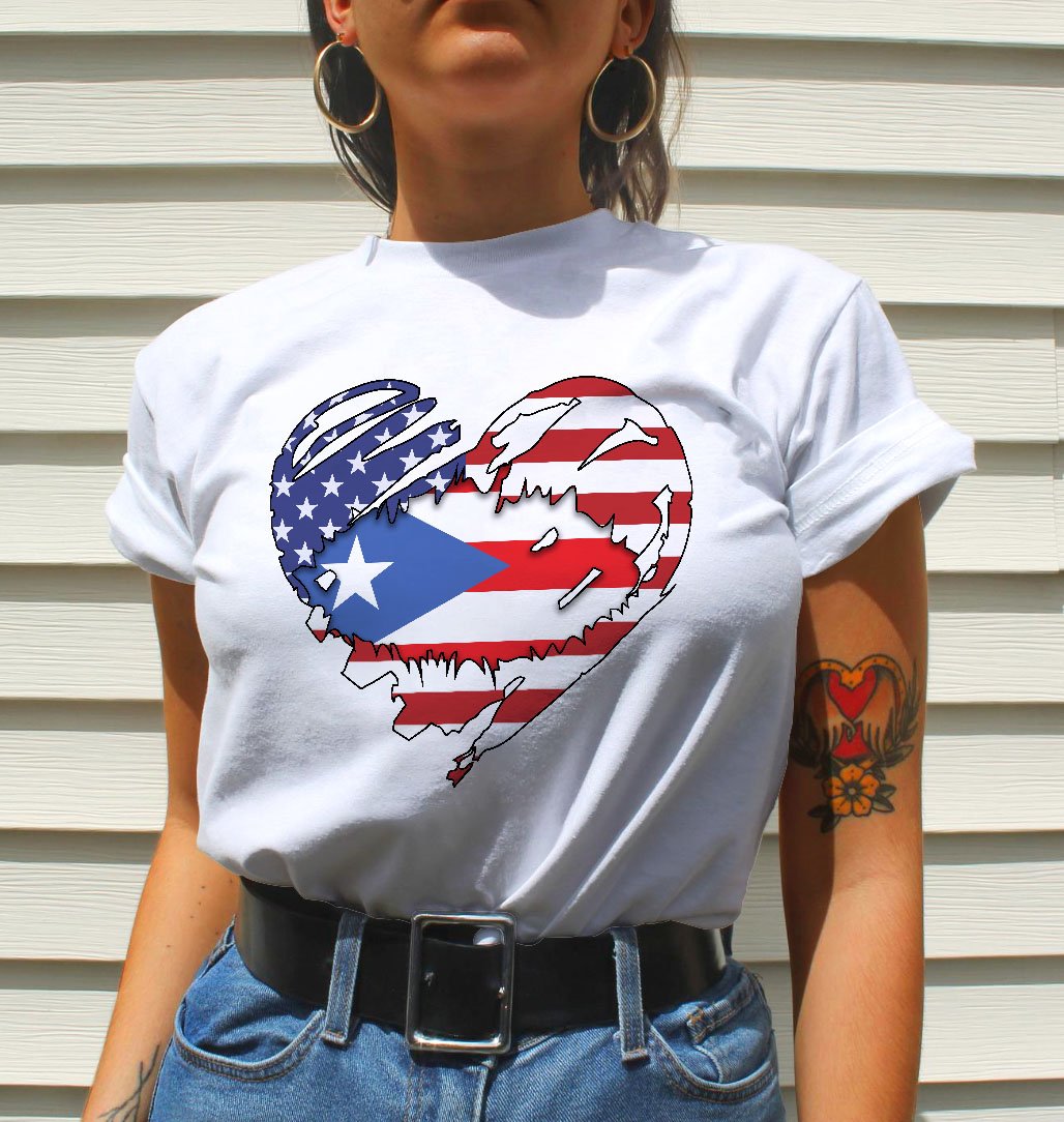 American – Puerto Rican Flag Heart Premium T-Shirt