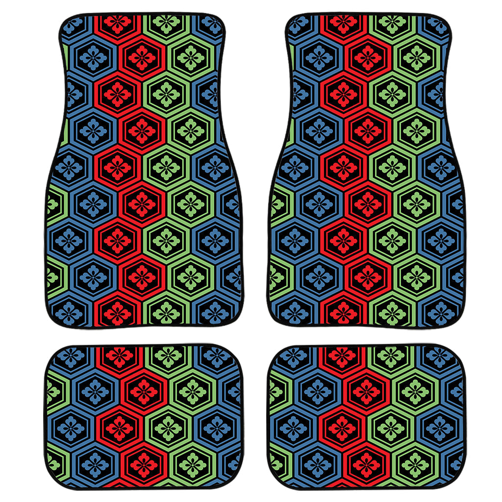 Colorful Japanese Flower Pattern Print Front And Back Car Floor Mats, Front Car Mat