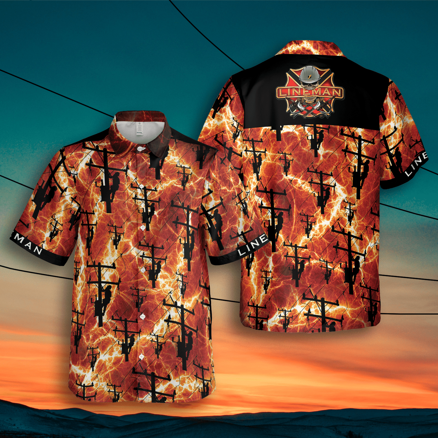 Lineman Red Thunder Storm Hawaii Shirt For Men And Women Ha10554