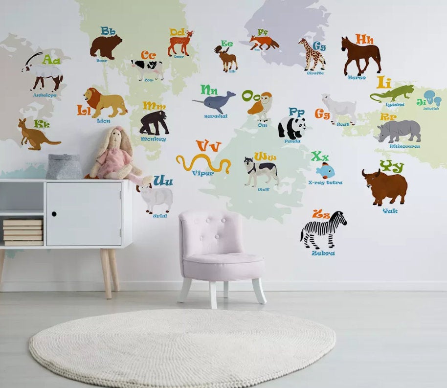 3D Kids,Alphabet, Animal Wallpaper-Nursery