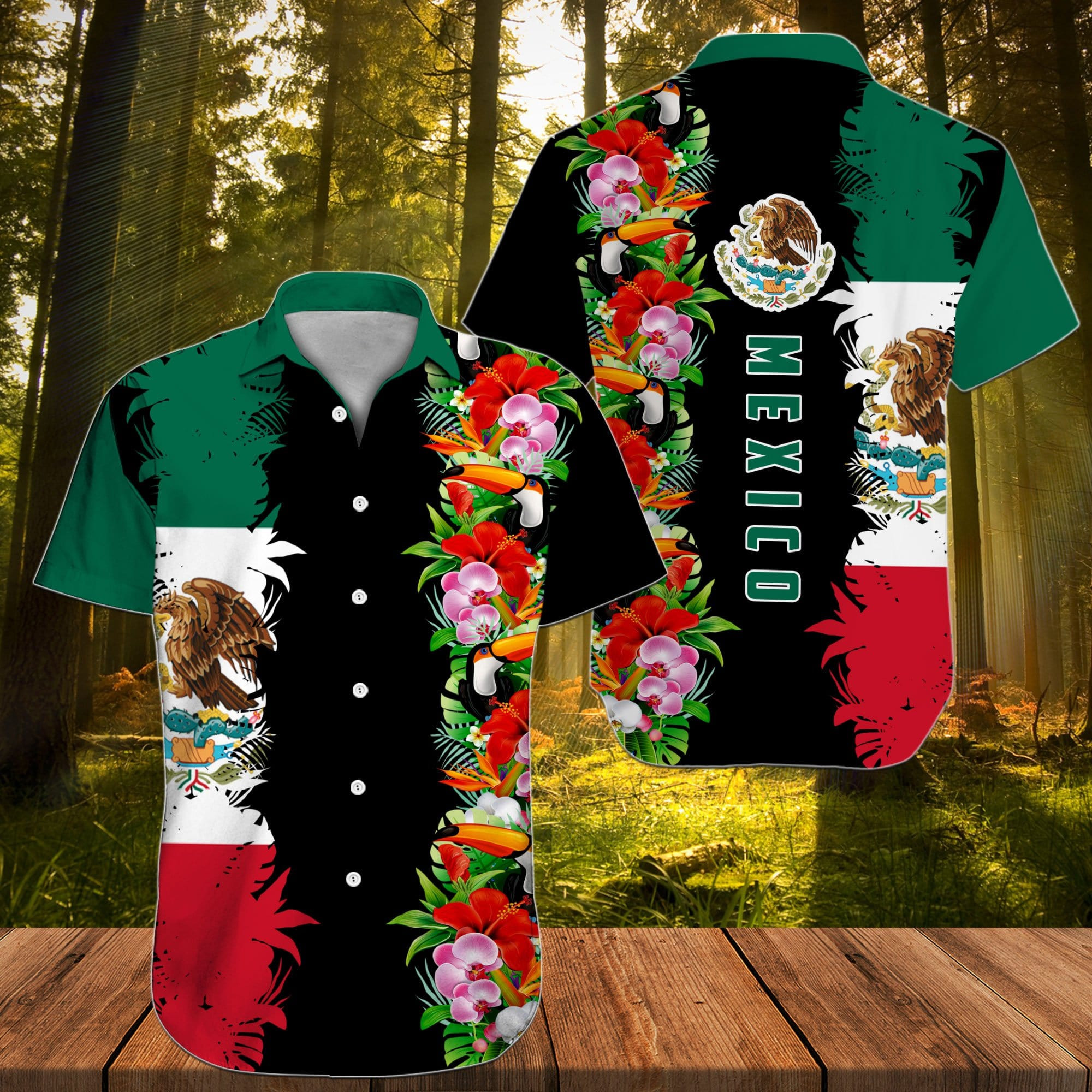 Hawaii Aloha Shirts Mexico Toucan Flower Ha78427