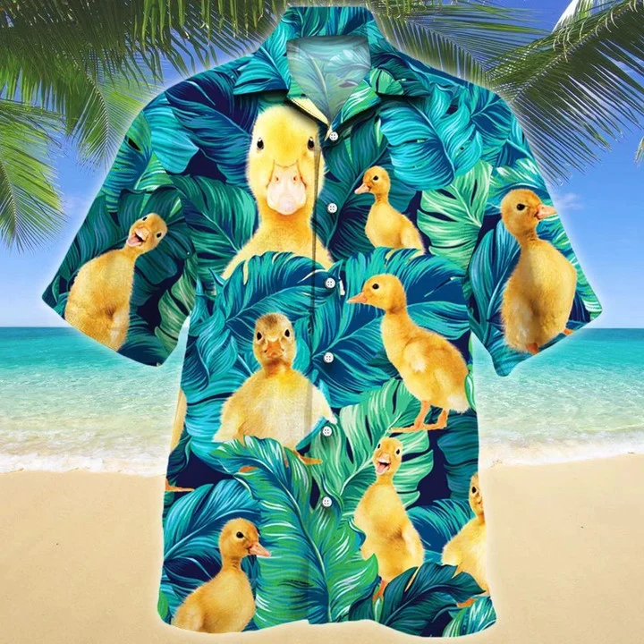 Watercolor Tropical Leaves And Duckling Lovers Design Hawaii Shirt Ha13224