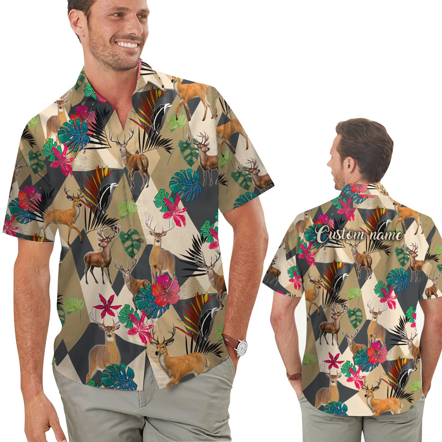 Tropical Leaves Deer Hunting Custom Name Men Hawaii Shirt For Hunters In Daily Life Ha54937