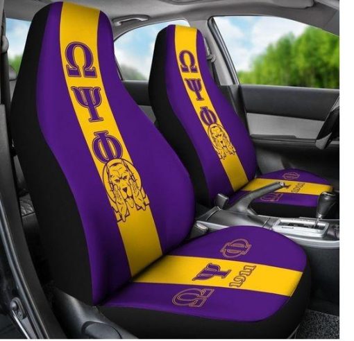 Omega Psi Phi 1911 Bulldog Hand Sign Royal Purple And Gold Car Seat Covers