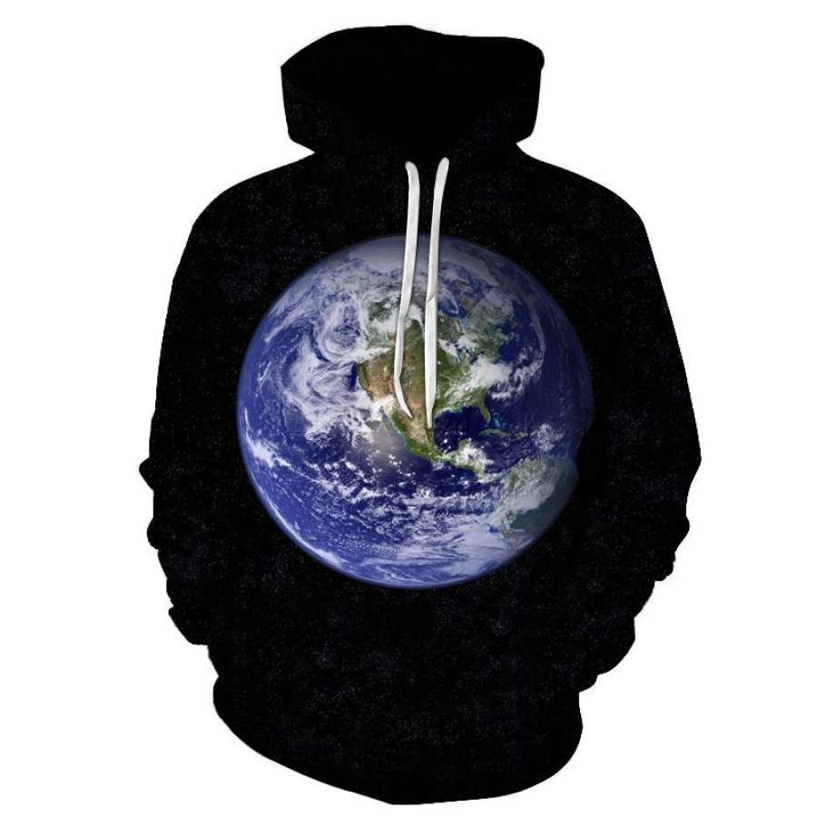 3D Earth Graphic Hoodie All-Over Print Pullover Sweatshirt