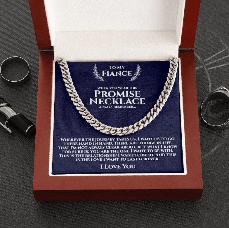 Valentines Day Gifts For Him, Cuban Necklace For Future Husband/ Fiance, Promise Necklace