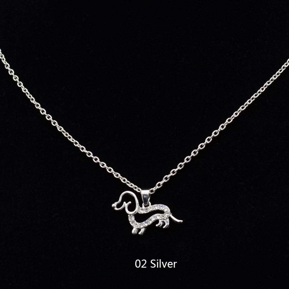 New Cute Little Puppy Dog Pendant Necklace Gold Silver Color Crystal Dachshund Choker Collar Woman Girls Jewelry Gift #273509 alx