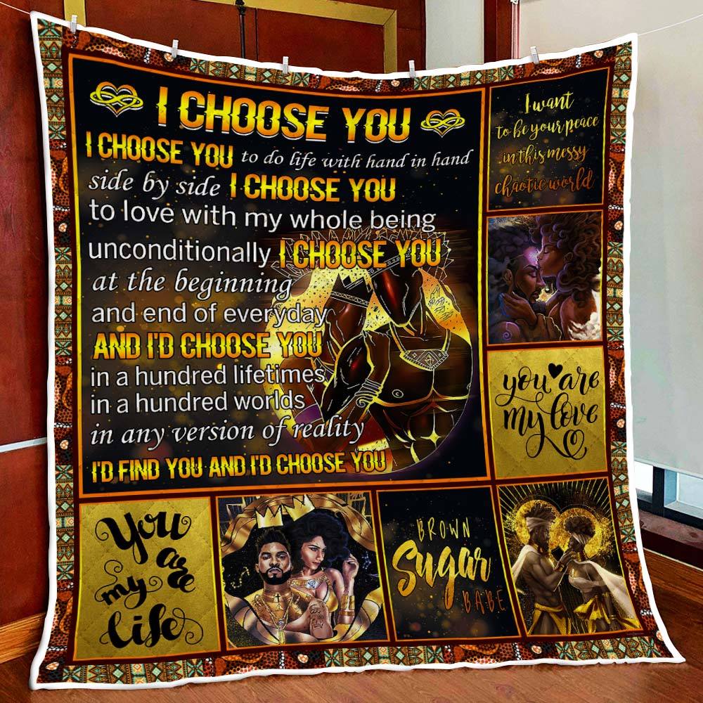 I Choose You. Couple Black King And Queen Quilt Blanket