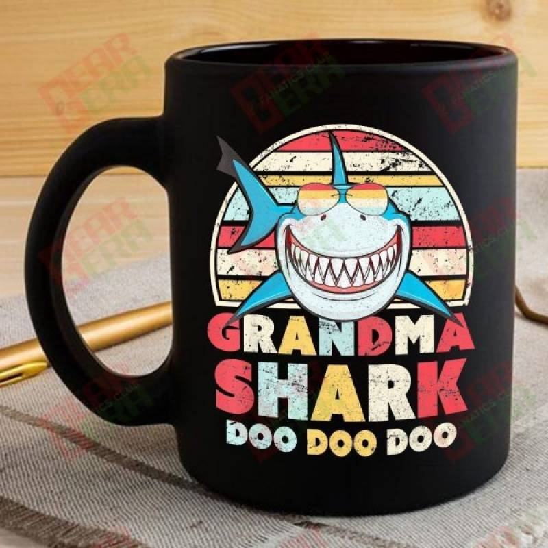 Vintage Retro Grandma Shark Doo Doo Doo Coffee Mug Womens Custom Father’s Day Mother’s Day Gift Idea GE135