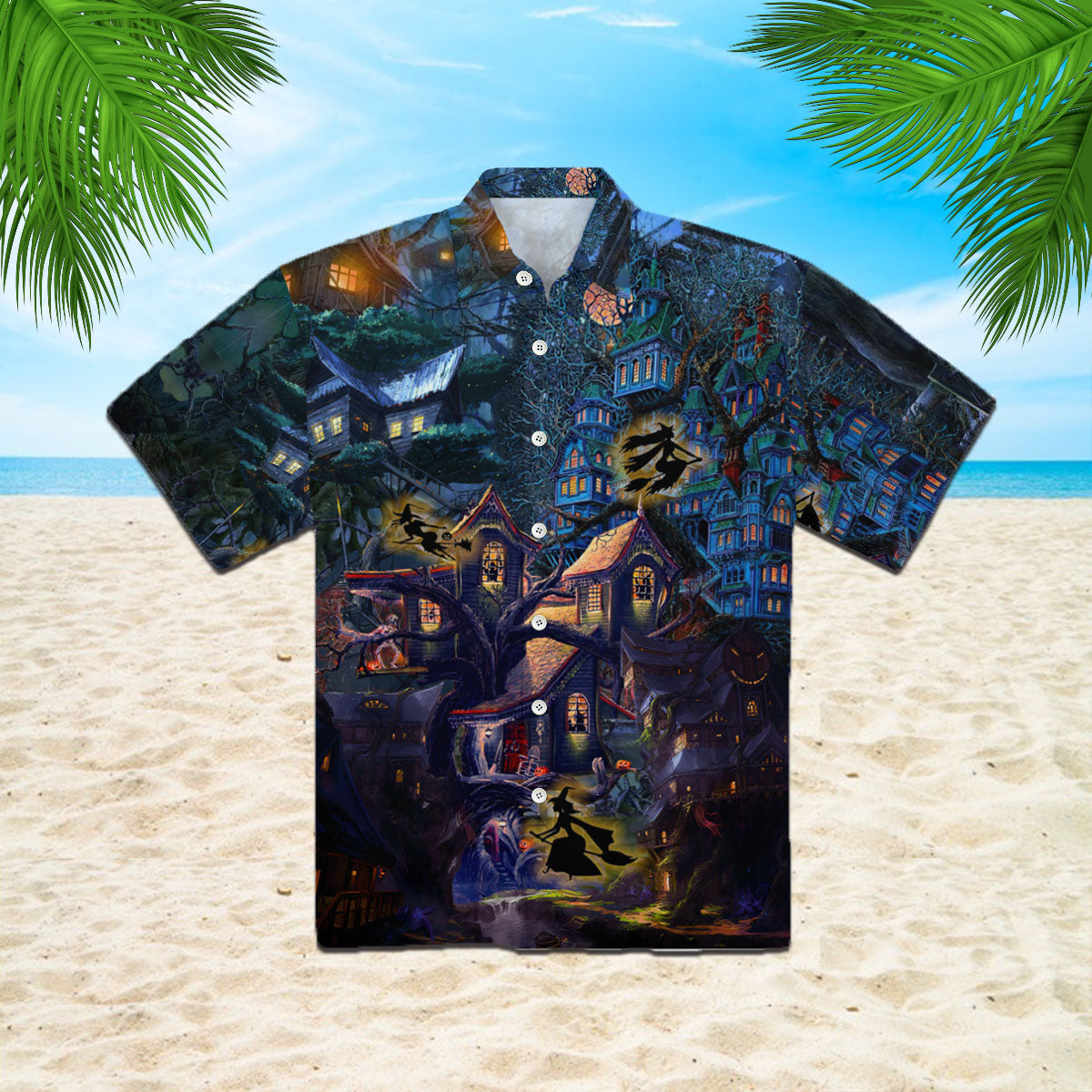 Oragontee Halloween Scary Witch Tree House Hawaiian Shirt | For Men & Women | Adult | Hw4202