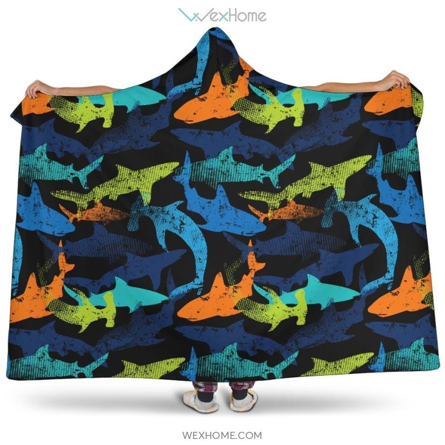 Colorful Shark Hooded Blanket