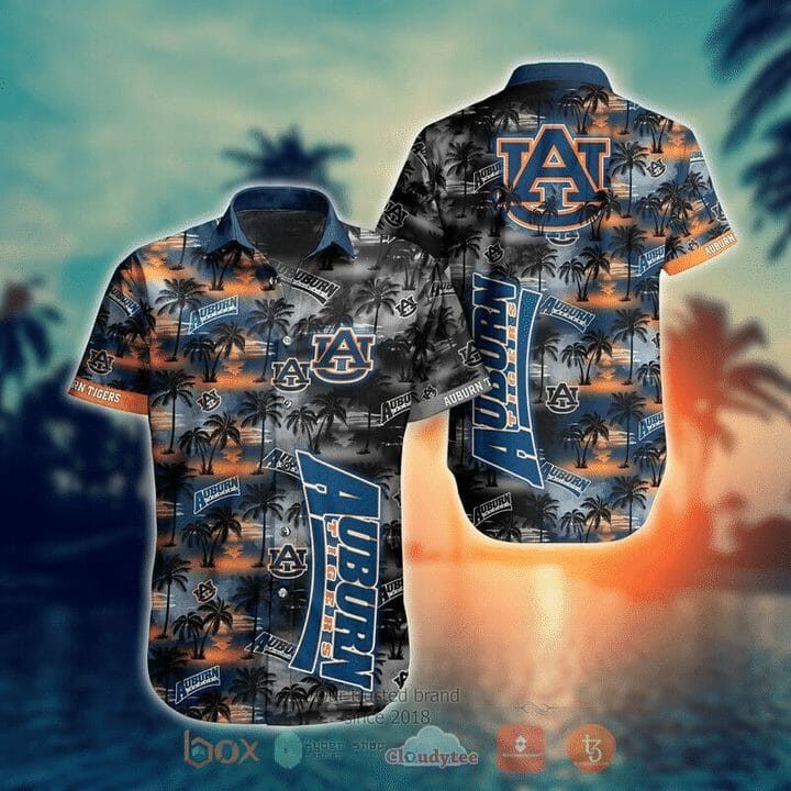 NCCA Auburn Tigers Coconut Tree Grey Hawaiian Shirt