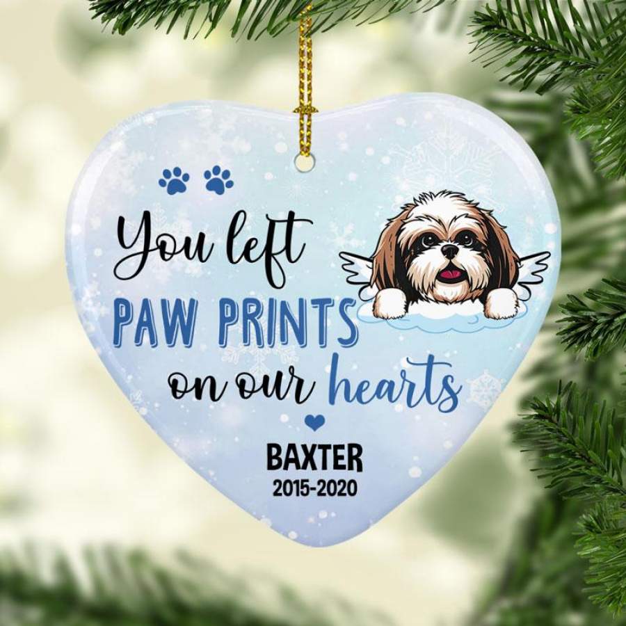 You Left Paw Prints Christmas Ornaments, Personalized Heart Ornaments, Custom Gift for Dog Lovers – 2 Sided