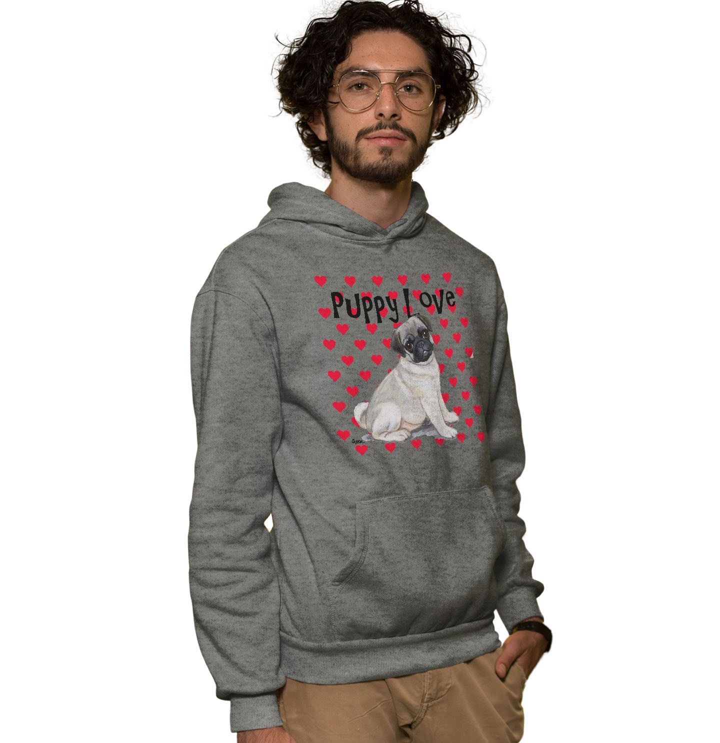 Pug Puppy Love – Adult Unisex Hoodie Sweatshirt