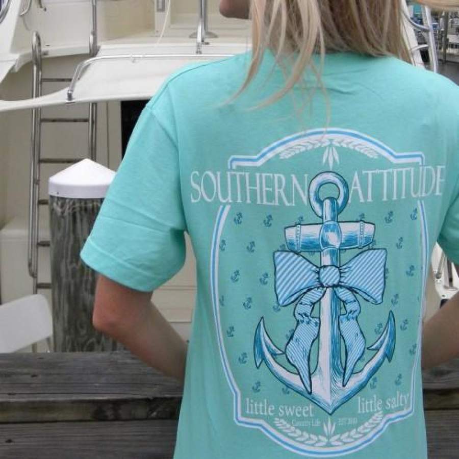 Country Life Outfitters Southern Attitude Anchor Bow Mint Vintage T-Shirt