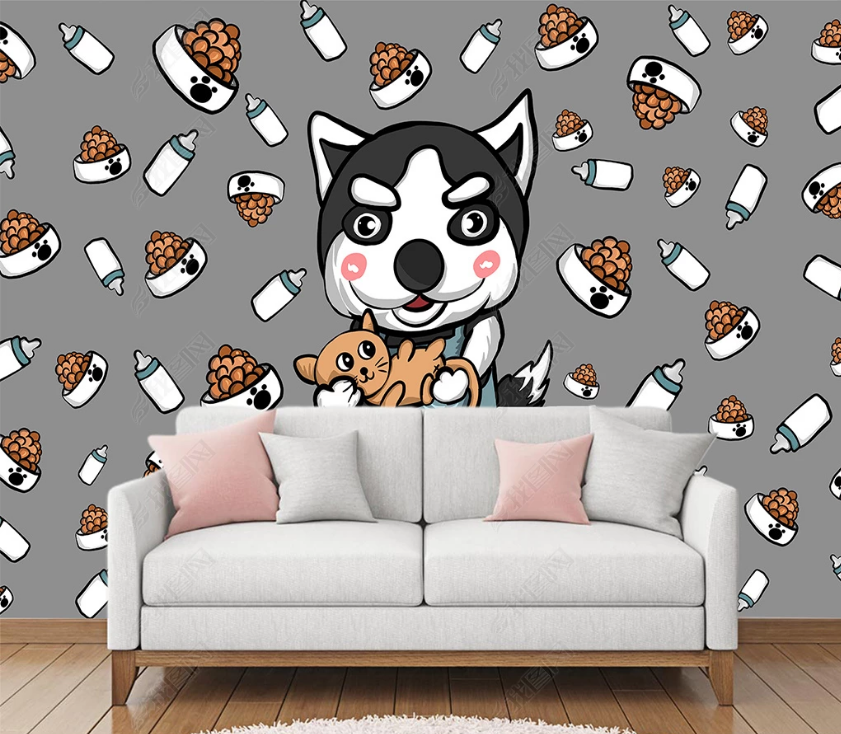 3D Cartoon Animal Dog Dog Food Wall Mural Wallpaper Lqh 79