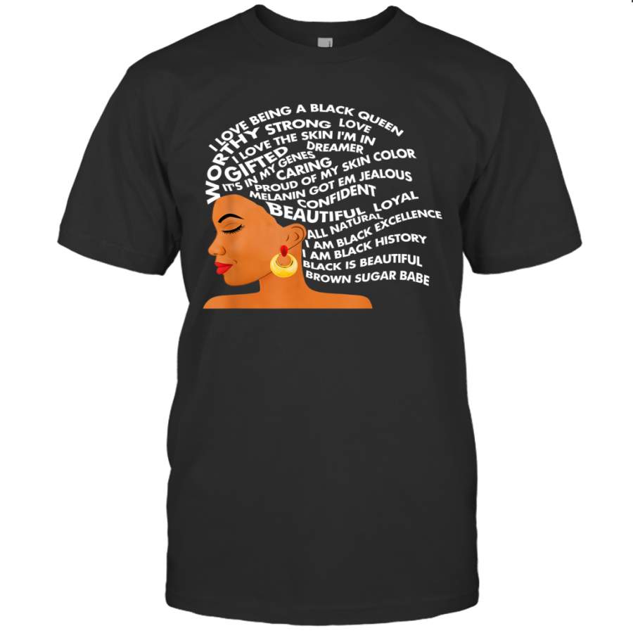 I Am Black Excellence Strong Woman Word Art Hair Shirt