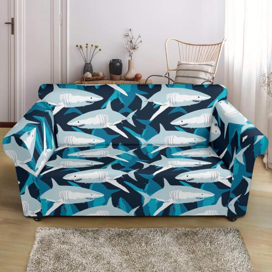 Circling Shark Pattern Print Loveseat Cover