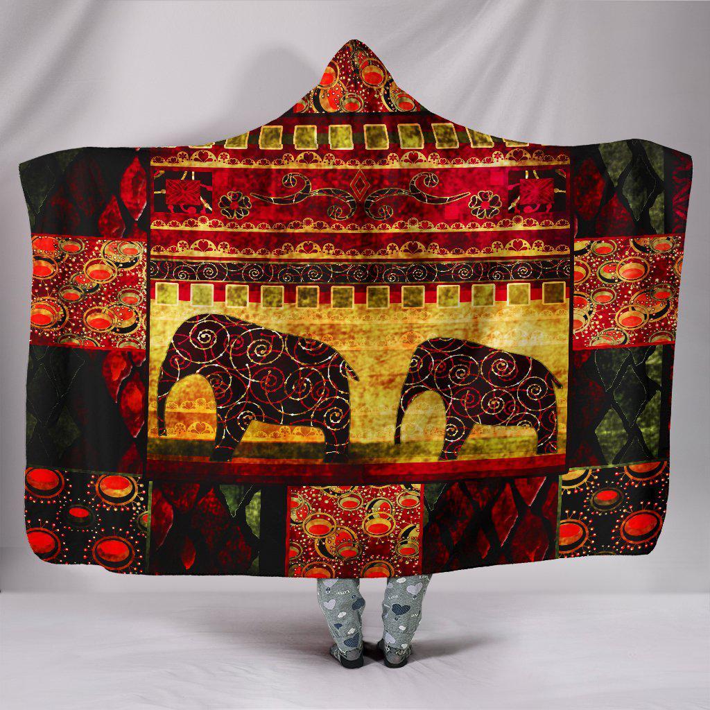 Red Elephant Ethnic African, Hooded Blanket, Sherpa Blanket, Yoga Meditation, Hindu Indian, Hippie Festival, Gypsie Lotus, Chakra Trippy