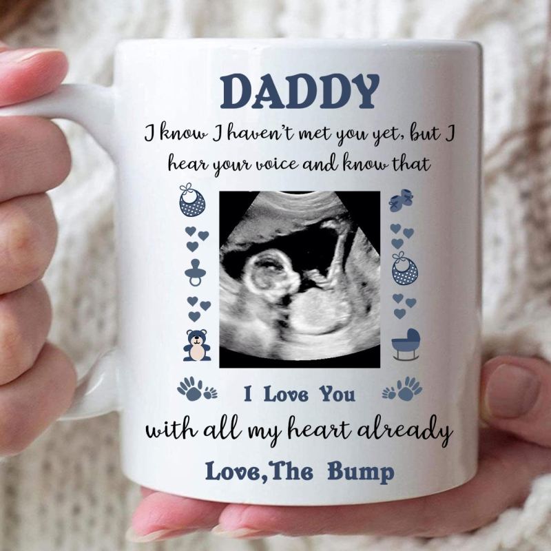 Daddy I Love You With All My Heart Already Mug, Custom Ultrasound Sonogram Photo Gift For New Dad