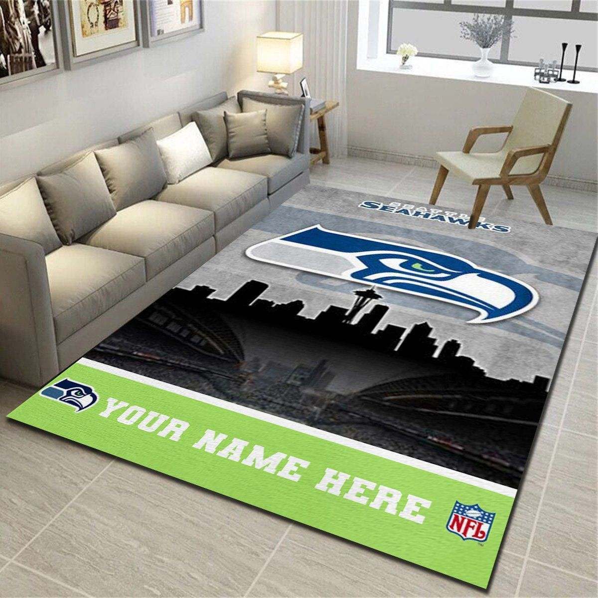 Seattle Seahawks Personalized Rug, Living Room Bedroom Carpet, Customized Fan Cave Floor Mat