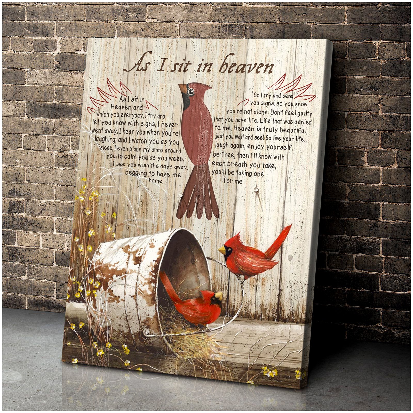 As I Sit In Heaven Cardinal Canvas Gift for Friend Birthday Gift Warm Home Decor Wall Art Visual Art