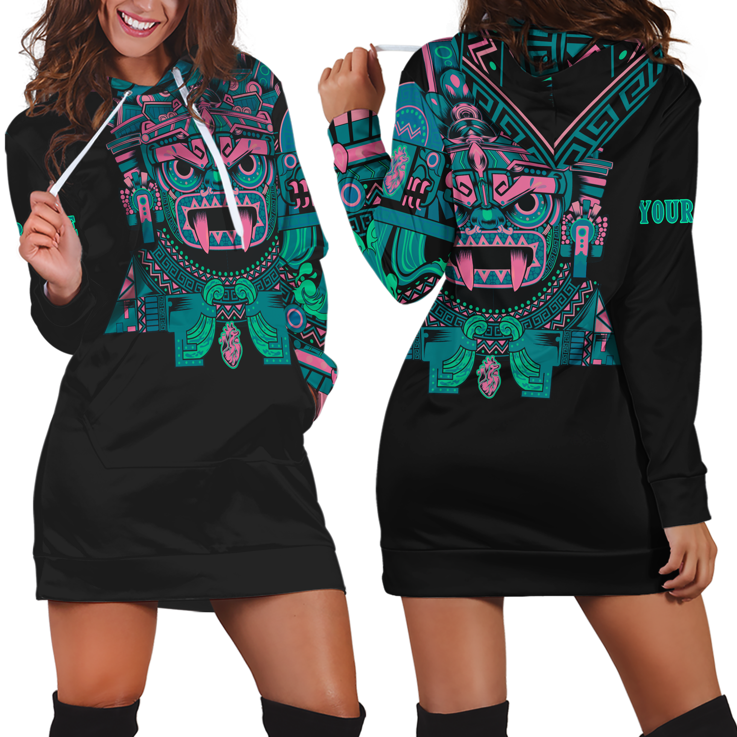 Aztec Eagles Chimalli Aztec Customized 3D All Over Printed Mexican Mural Art Shirt Dress- Am Style Design