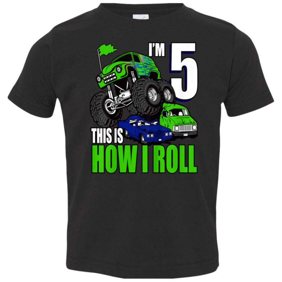 Kids 5 Years Old 5th Birthday Monster Trucks Boys TShirt 3321 Rabbit Skins Toddler Jersey T-Shirt