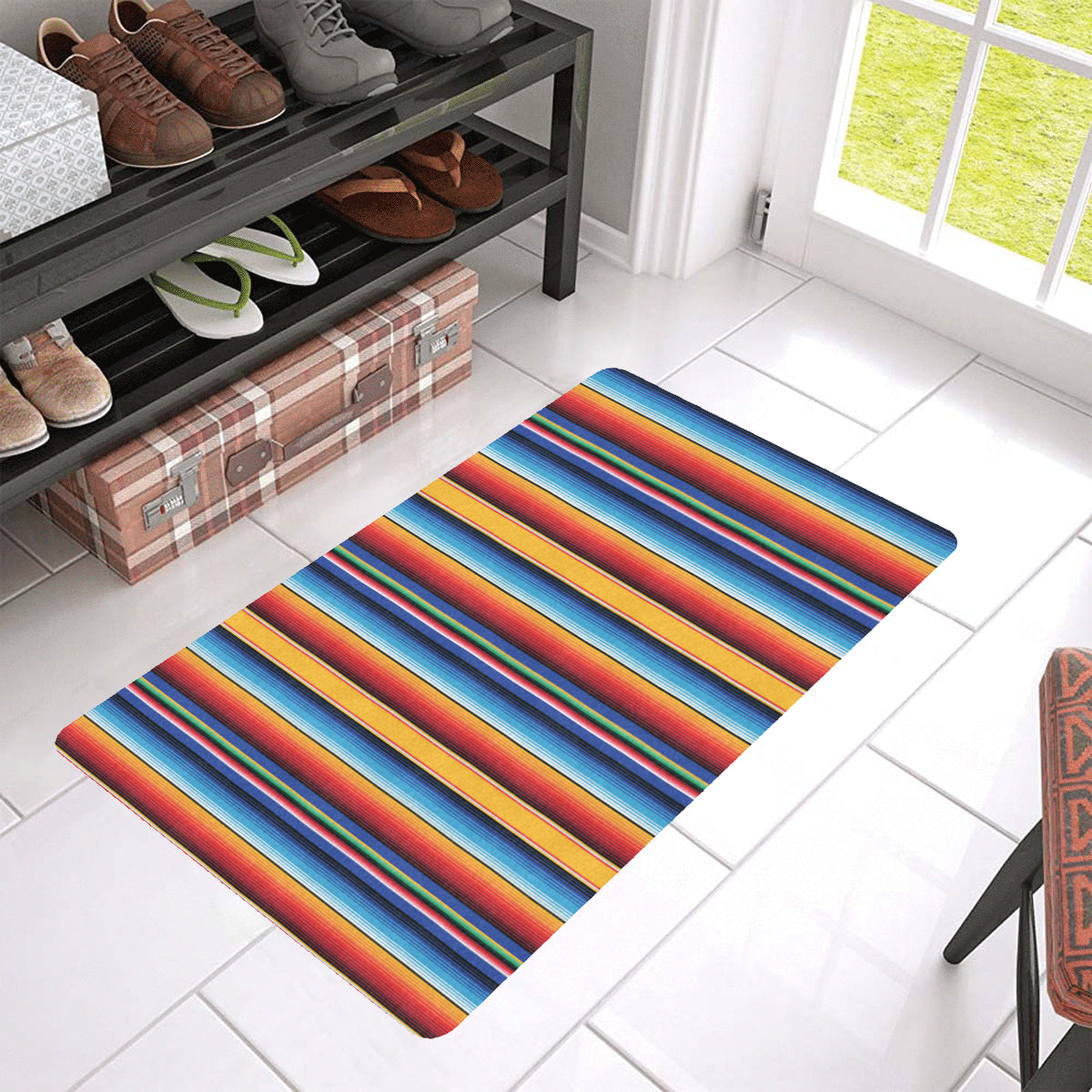 Mexican Blanket Stripe Print Pattern Rubber Doormat