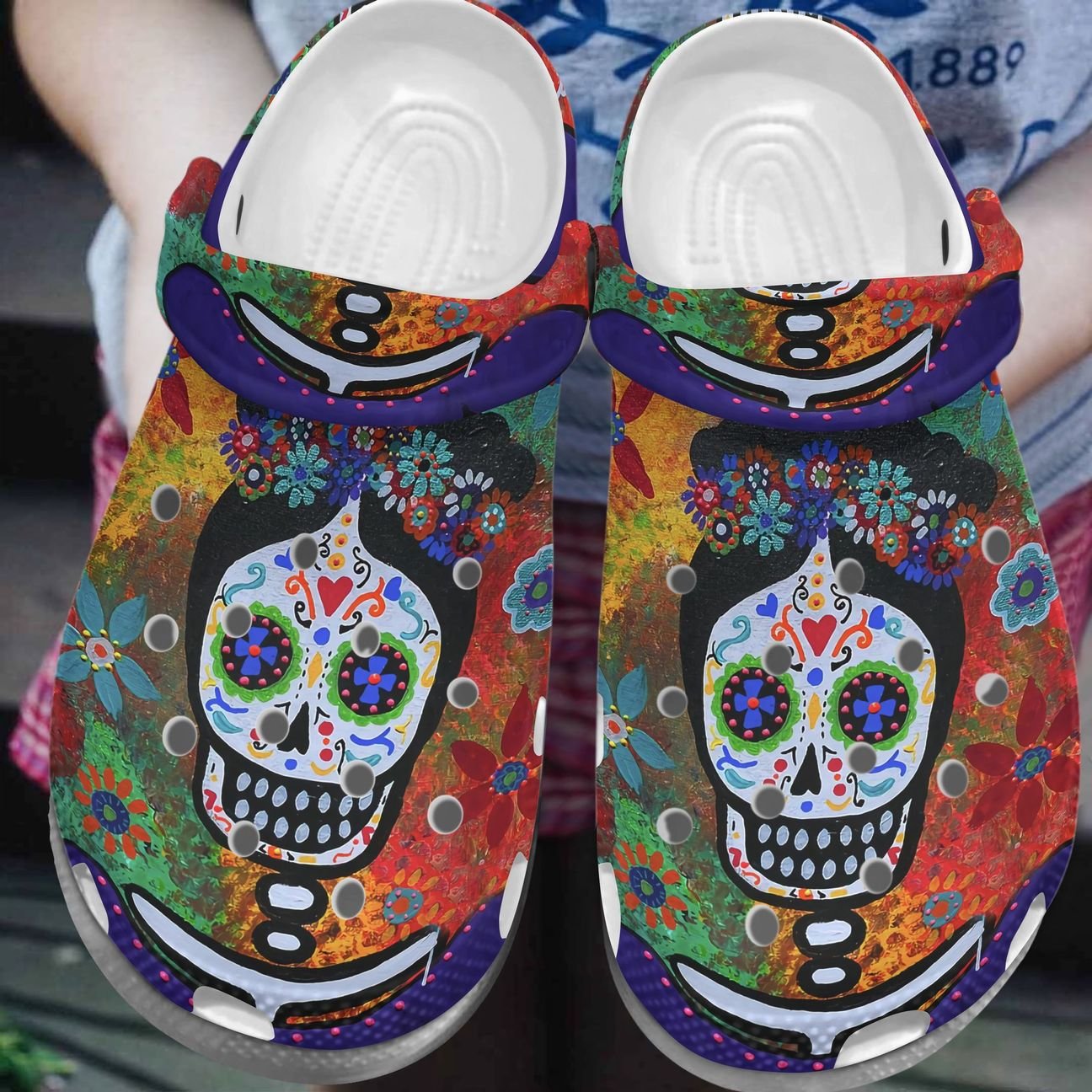 Skull Personalized Clog, Custom Name, Text, Color, Number Fashion Style For Women, Men, Kid, Print 3D Skull Girl 2