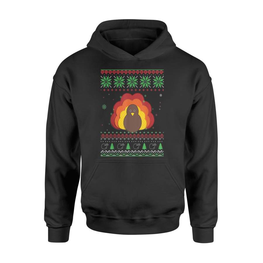 Thanksgiving Turkey Ugly Christmas Sweater Style T-Shirt – Standard Hoodie