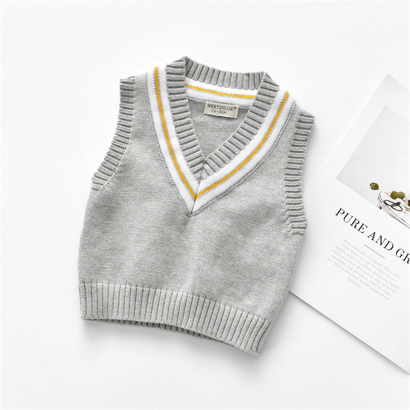 1-7 Years Children Sweater Vest Thick Needle Sleeveless Pullover V-Neck Knitting Sweater Tops Thread Trimming Boys Sweater alx