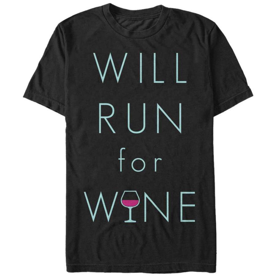 CHIN UP Men’s Will Run For Wine Glass  T Shirt Black