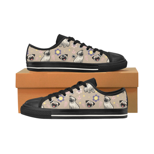 Pug Flower Black Men’s Classic Canvas Shoes/Large Size