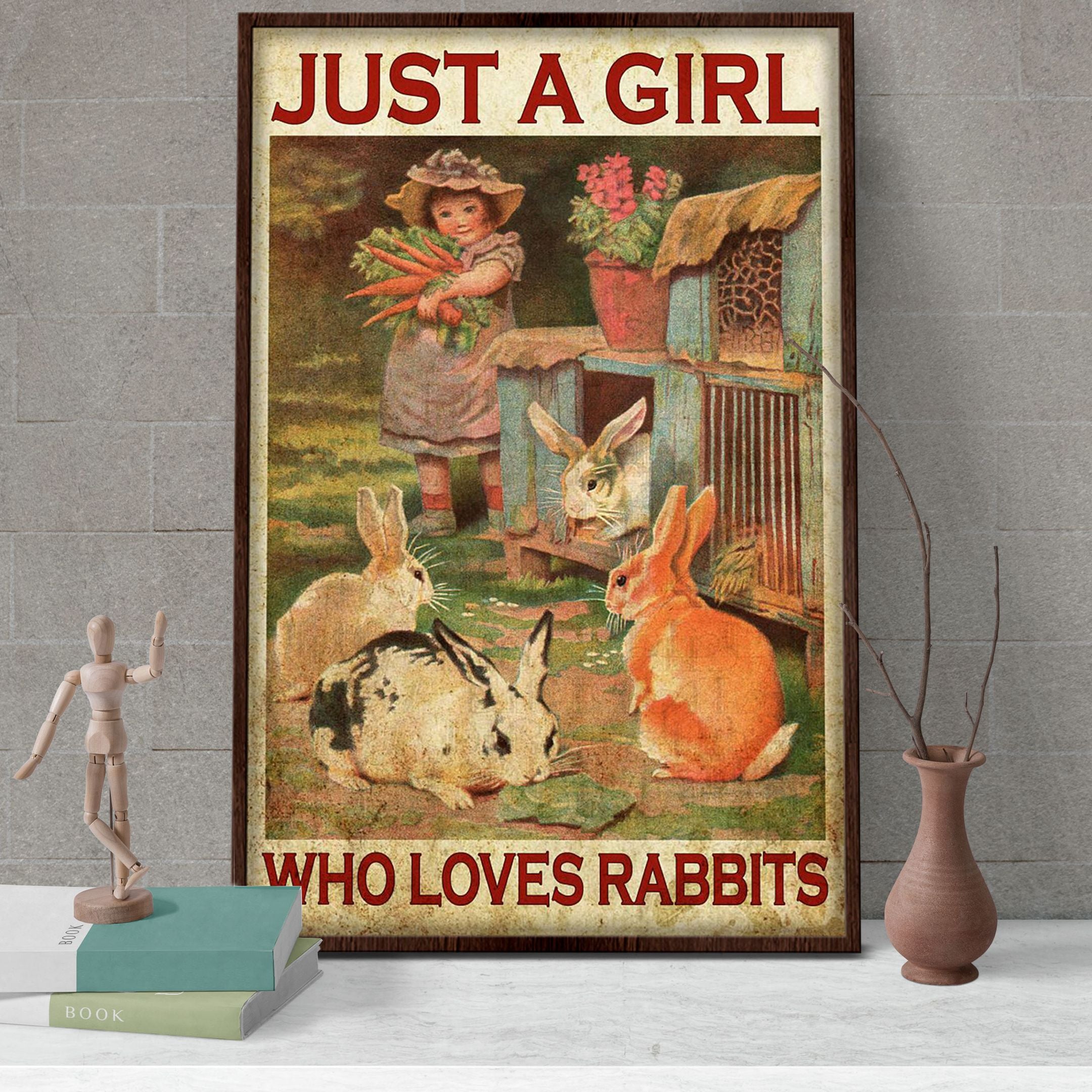 B2705 G685 Girl Loves Rabbits Poster & Canvas