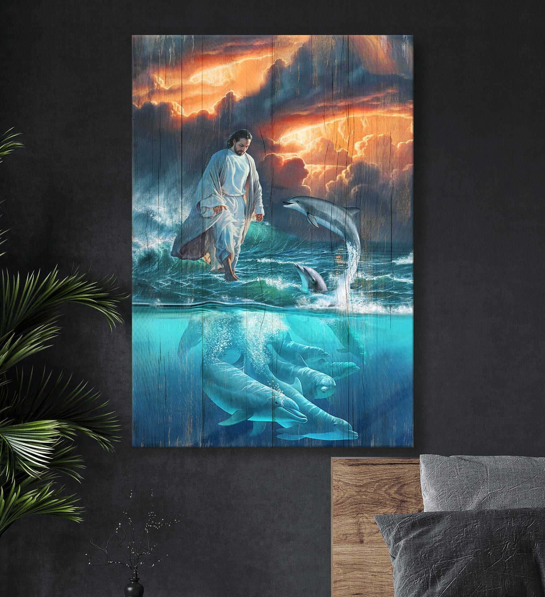 Jesus And Beautiful Dolphin Canvas And Poster, Canvas Painting, My Poster Wall